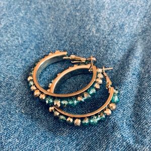 Blue and silver beaded, lever back earrings!